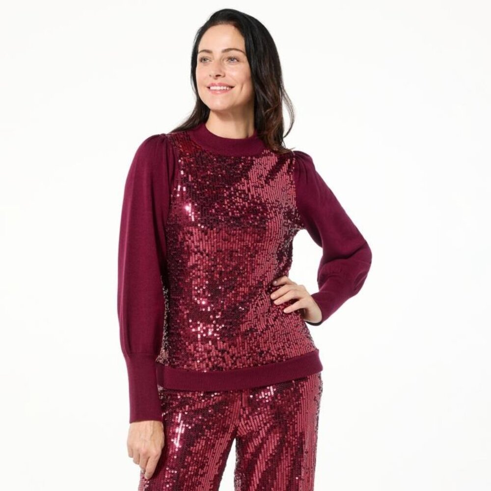 Mark and James by Badgley Mischka Ingrid Sequin Sweater Size Medium Wine Sparkle